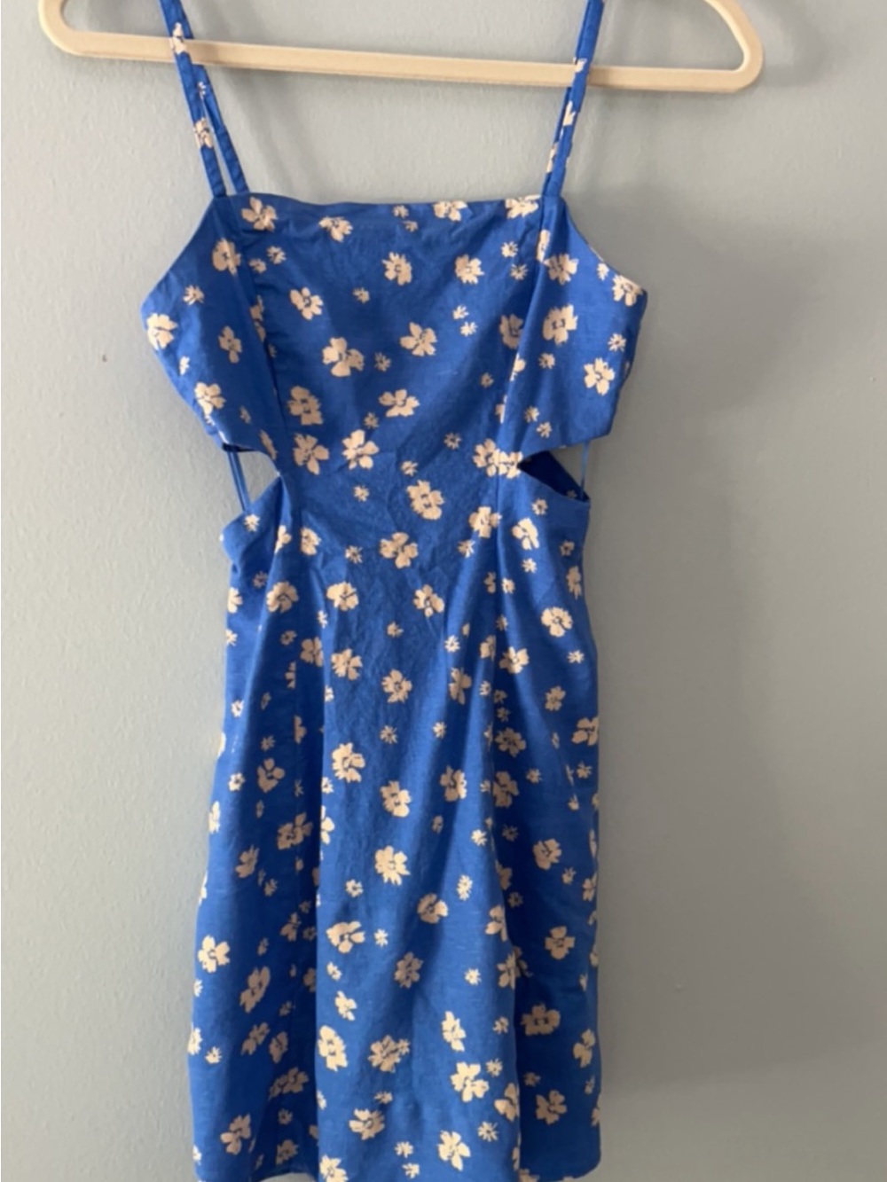 Zara Blue Floral Cutout Dress with Cream Prints